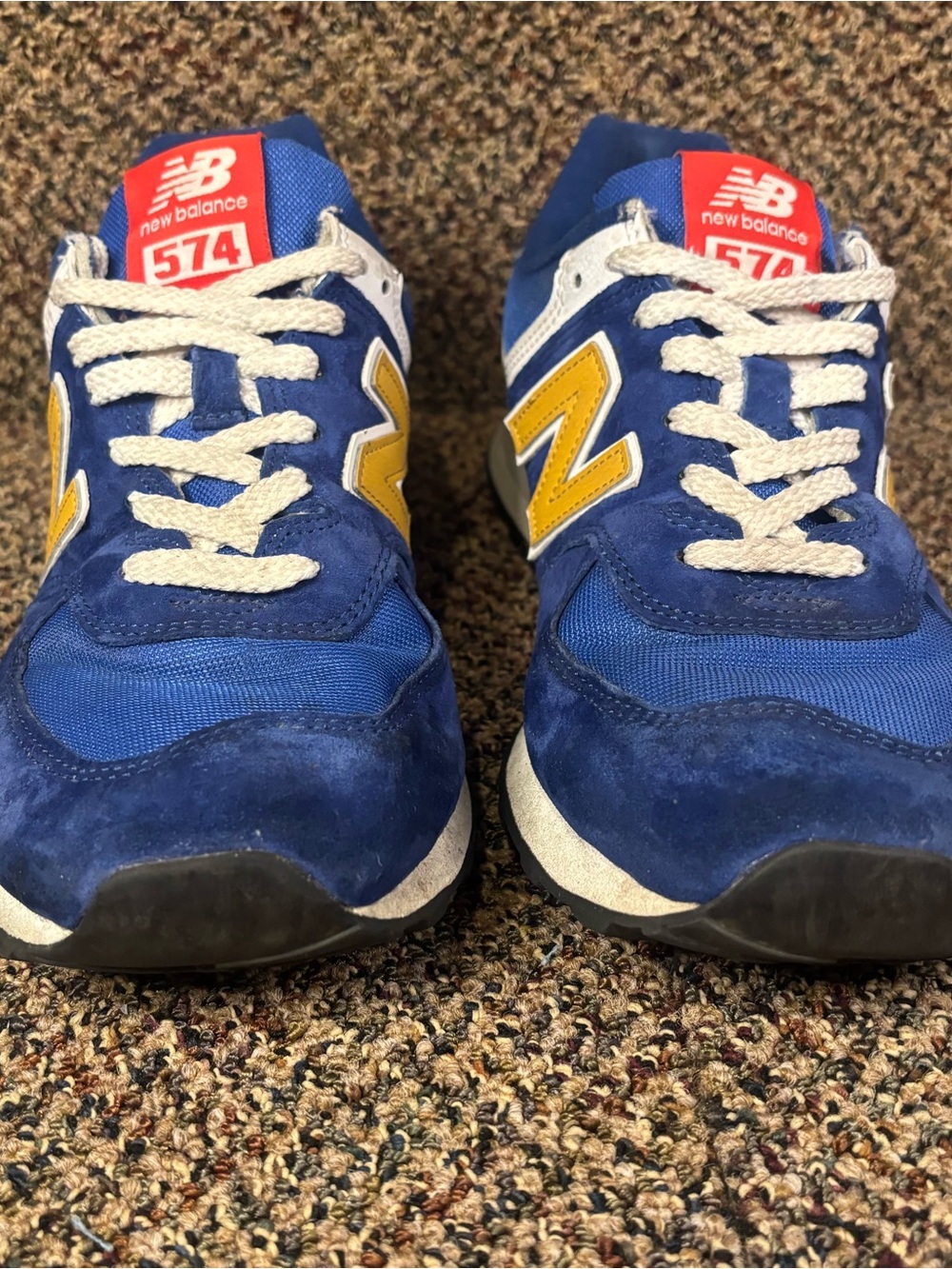 New Balance Blue and Yellow 574 Sneakers with White Laces